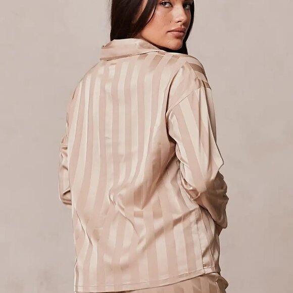 Lounge Striped Satin Pajama Set in "Mink" - Picture 4 of 13